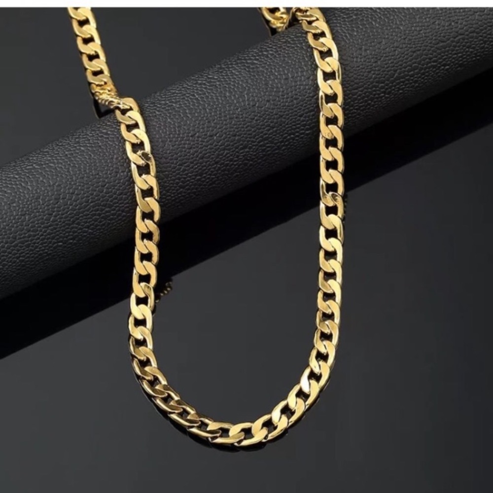 14K Gold Finish Stamped Cuban Link Chain 20 22 24”